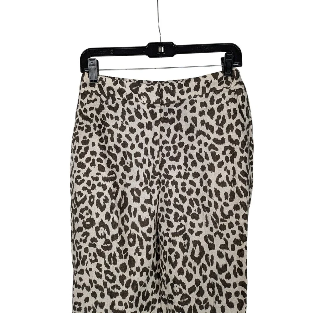 J. Crew Tan Black Leopard Print Linen-Blend Tall 